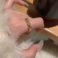 Golden S925 sterling silver ring with rectangular warm-toned gemstones and pearls - Colorful Square Gemstone Row Ring (J3991)