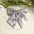 Large 30x25cm silver sequined Christmas bow ornament for festive tree decoration - Silver 25x30CM