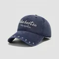 Detailed view of kids vintage washed navy cotton baseball cap with white Take Boston embroidery - 54cm (3-8 Years) / Navy Blue