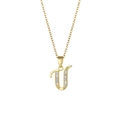Collier plaqué or 18K avec pendentif lettre U serti de zircons et chaîne fine - Lettre U