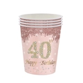 Rosa und goldene Pappbecher zum 40. Geburtstag mit funkelndem Glitzer-Farbverlauf - 40. Geburtstag Pappbecher