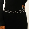 Detail of silver hollow heart-shaped waist chain with rhinestones on black dress - Heart Rhinestone Style (7853)