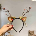 Cerchietto natalizio con corna di renna, bacche rosse, campanellini d'oro e orecchie glitter - Fascia Per Ramo Di Natale-Fungo Campanello