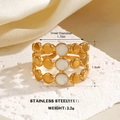 Three-layer gold stainless steel ring with white enamel circular inlay for women - Gold Round Ring White Inlay Style (855-5)