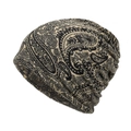 Beige slouchy beanie met paisley patroon van zachte gebreide katoen voor elk seizoen - M (56-58cm) / Khaki