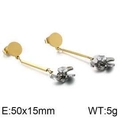 Silver flower drop earrings with clear zircon stones and dual-tone metal design - Gold and Silver