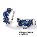 Elegant silver earrings with blue gemstones featuring a vintage geometric design - Silver Base Blue Rhinestone Style (KSE00001WGRB)