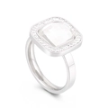Square cut crystal halo ring with dual-layer diamonds in polished silver finish - Silver Band Square Clear Faceted Stone Style (KR107828-K)
