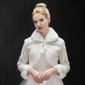 Elegant white faux fur bridal shawl with plush collar and cuffs for winter weddings - Long Fur Collar Long Sleeve