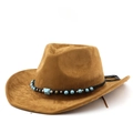 Bruine suède western cowboyhoed met een band van turquoise kralen in boho-stijl - M (56-58cm) / Khaki