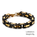 Men's two-tone gold and black stainless steel Byzantine chain bracelet 8mm wide - Black and Gold Thick Style (KB106718-Z)