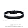 Men's multi-layer woven leather bracelet with matte black stainless steel plate - Black Double Strand (W-16-2)