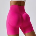 High-waist seamless yoga shorts in rose red with scrunch butt lift design for women - Raspberry Red