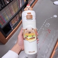 Witte Capybara isoleerfles met bruine siliconen hoes en schattige beer decoratie - D9351-Capybara 480mL