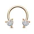 Rose gold circular barbell nose ring featuring two sparkling heart-shaped zircon stones - Rose Gold Heart Zirconia Style