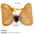 Adjustable stainless steel mesh bracelet with a purple heart-shaped rhinestone center - Deep purple