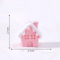 Miniature pink Christmas house figurine with snow roof for DIY micro landscape 2.1cm - Pink Cottage