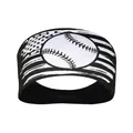Elastic sports headband in black and white featuring a baseball and American flag pattern - Baseball Star Black