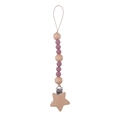 Pink and wood silicone bead pacifier clip with star-shaped beech wood fastener - Dark Mauve