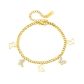 Gold stainless steel bracelet with cutout butterfly charms and white shell inlays - Butterfly Style (蝴蝶N206) / Gold