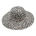 Classic leopard print wide brim wool fedora hat with decorative band on white background - M (56-58cm) / Beige
