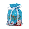 Blue Christmas drawstring gift bag with Santa Claus cartoon and white ribbon bow - Sky Blue / 24*32cm