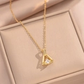 Elegant gold skirt pendant necklace with white zircon in a beige jewelry gift box - White Zirconia Style (470) / Gold