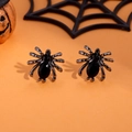 Gothic black spider stud earrings with shiny gemstones on a festive orange background - FX189 (Black Gem Spider)