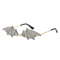 Gothic bat-wing sunglasses with grey lenses and slim gold metal frame for party - Silver Mirror