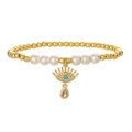 Pulsera minimalista con cuentas doradas, perlas y dije de ojo turco color turquesa - Dije de Ojo Turco (CE00399YH)
