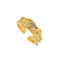 Unregelmäßig strukturierter goldener S925 Sterlingsilber Ring mit klarem Edelstein Detail - Größe 14 / Verstellbare Öffnung / 18K Gold