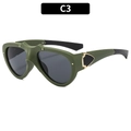 Fashionable olive green aviator sunglasses with dark lenses and gold shield temple detail - C3-Green Frame Gray Lens