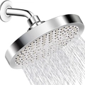 Polished chrome high-pressure round shower head with dense silicone nozzles in silver - Round Silver With Shower Arm