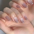 Elegant mauve pink cat eye press-on nails in square oval shape with glitter finish - Morandi Purple Cat Eye Style (XC-37-23)