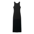 Abito midi nero senza maniche con vestibilità slim e dettagli con frange alla moda - XS / Nero