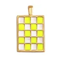 Golden rectangular pendant featuring yellow and white checkered enamel finish - ABG0615-Yellow Checkerboard (Rectangle)