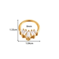 Gold-plated stainless steel nose ring with fan-shaped cubic zirconia stones and 8mm inner diameter - Baguette Zirconia Style (0182-2#金)