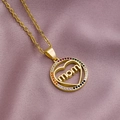 Golden Mom necklace with rainbow gemstones on a purple silk background - Round Hollow MOM-Rainbow Rim
