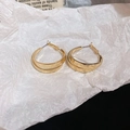 Minimalist double layer golden hoop earrings with a modern metallic finish - 86# Steel Earring Post - Gold