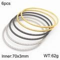 Set of 6 twisted cable bangles in gold, silver, and black finish, 70mm diameter - 6 Rings Set (Gold+Black+Silver) / Multicolor