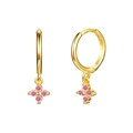 Golden hoop earrings with delicate pink zircon flower pendant for a sweet feminine style - Pink Zirconia (Gold)