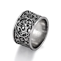 Anello punk vintage a fascia larga in argento antico con motivo a drago etnico - US 8 / Color Acciaio