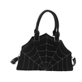 Fashion spider web handbag with gold hardware and removable shoulder strap on white background - Black