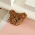 Brown fluffy teddy bear plush brooch with detailed embroidery for wedding gift bags - Coffee Bear Head Brooch with Ribbon