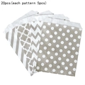 Set of 20 kraft paper gift bags with clover, dots, waves and stripes in beige and white - Mixed Patterns Style / Light Gray