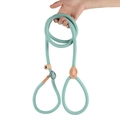Detail of mint green thickened rope dog leash with leather accents - 6mm*150cm / Cyan