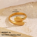 Adjustable organic 18K gold plated stainless steel ring with minimalist flowing lines - Waterdrop Streamline / Gold