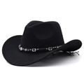 Dettaglio della fascia intrecciata con perline sulla tesa di un cappello nero - M (56-58cm) Regolabile / Nero