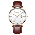 Classic Geneva men's quartz watch with white dial, rose gold case, and brown leather strap - White Dial Rose Gold Case Brown Leather Strap