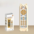 Beigefarbene Silikon-Babyfernbedienung in Katzenform mit bunten Tasten und Geschenkbox - Russisch Katze Silikonhülle + Weiße Fernbedienung